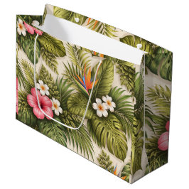 Sacola Para Presentes Grande Padrão Floral Tropical com Hibisco
