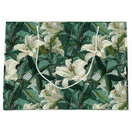 Sacola Para Presentes Grande Padrão Floral Verde Lírio Branco Clássico