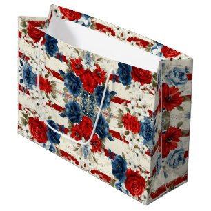 Sacola Para Presentes Grande Padrão Floral Vermelho Azul Branco Patriótico (2)