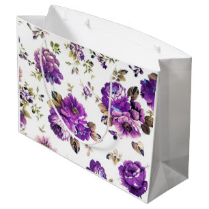 Sacola Para Presentes Grande Padrão Floral Violeta