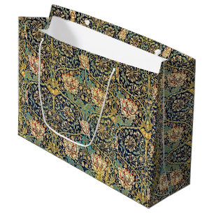 Sacola Para Presentes Grande Padrão Floral William Morris Dourado Turquesa Verm