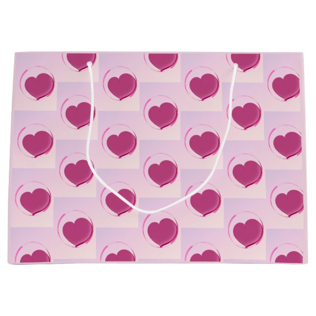 Sacola Para Presentes Grande Padrão fofo de corações. (Frente)