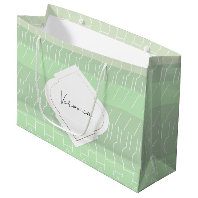 Sacola Para Presentes Grande Padrão Geométrico dos Tons Verdes Modernos (Frente inclinada)