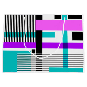 Sacola Para Presentes Grande padrão geométrico em cores listradas e néon