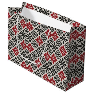 Sacola Para Presentes Grande Padrão Geométrico Folk Preto Vermelho