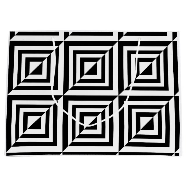 Sacola Para Presentes Grande Padrão geométrico preto e branco (Frente)
