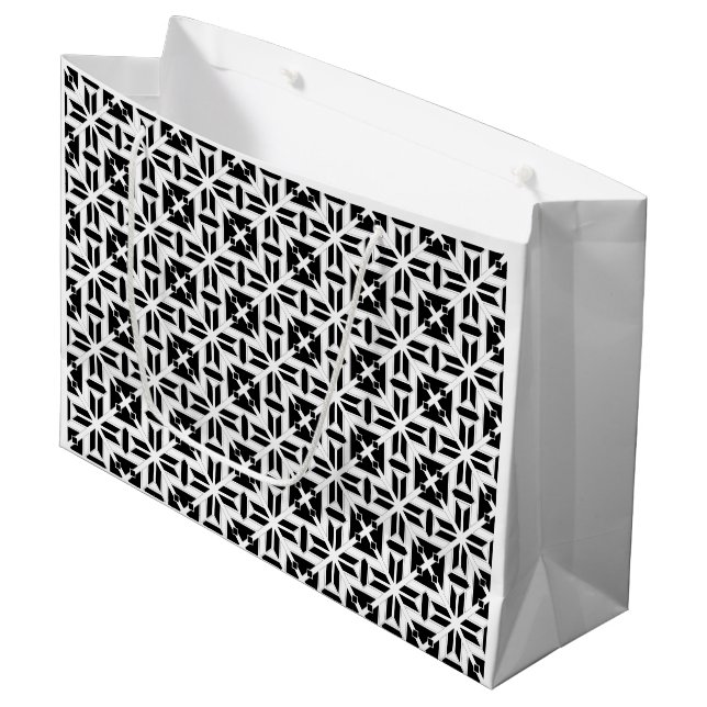 Sacola Para Presentes Grande Padrão Geométrico Preto e Branco Elegante (Frente inclinada)