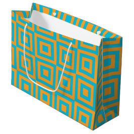 Sacola Para Presentes Grande Padrão Geométrico Quadrado Retro - Laranja Ousado 