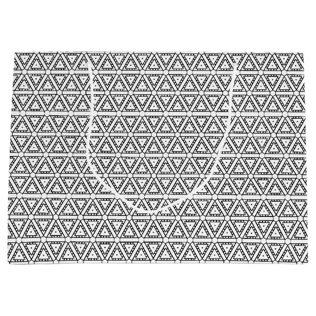 Sacola Para Presentes Grande Padrão geométrico triangular branco-preto Elegante (Frente)