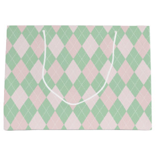Sacola Para Presentes Grande Padrão Girly Argyle Rosa e Verde
