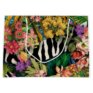 Sacola Para Presentes Grande Padrão-Impressão índio da Zebra Floral Amarela ros
