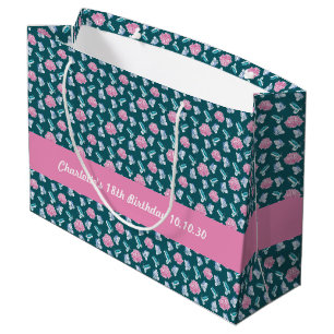 Sacola Para Presentes Grande Padrão Invisível De Borboletas E Flor Rosa