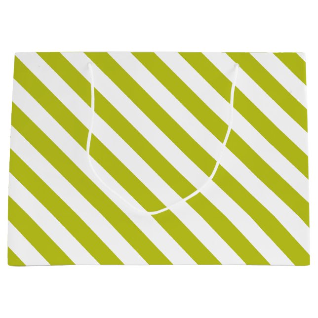 Sacola Para Presentes Grande Padrão Listrado de Chartreuse e Branco Elegante (Frente)