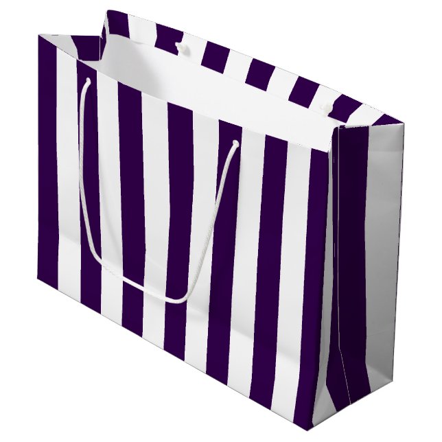 Sacola Para Presentes Grande Padrão Listrado Elegante Roxo Escuro e Branco (Frente inclinada)