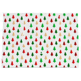 Sacola Para Presentes Grande Padrão moderno da árvore de Natal - Verde Vermelho