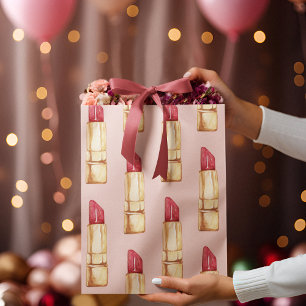 Sacola Para Presentes Grande Padrão Moderno de Pink e Lábpau Vermelho Cinza