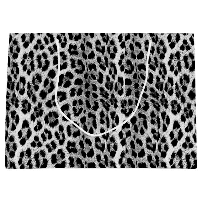 Sacola Para Presentes Grande Padrão monocromático preto e branco, leopardo (Frente)
