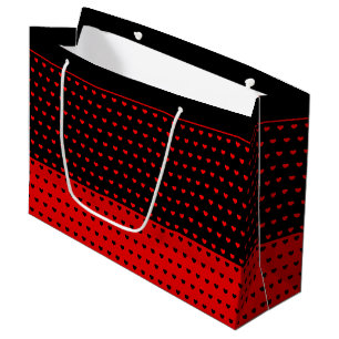Sacola Para Presentes Grande Padrão Na moda de Corações Preto e Vermelho, El