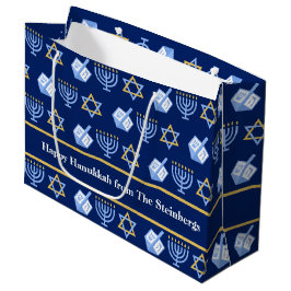 Sacola Para Presentes Grande Padrão Personalizado de Chanucá Azul Menorah Dreid