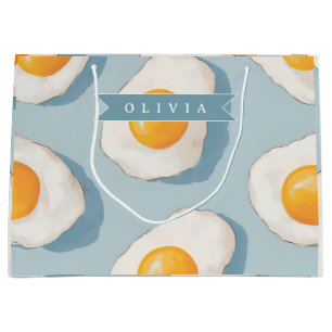 Sacola Para Presentes Grande Padrão Personalizado de Ovo Frito Divertido Azul E
