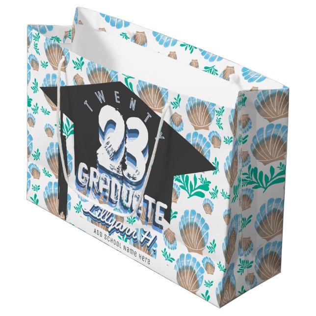 Sacola Para Presentes Grande Padrão Personalizado de Shell do Mar de Graduação (Frente inclinada)