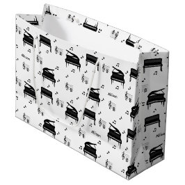 Sacola Para Presentes Grande Padrão Personalizado do Piano e das Notas de Músic