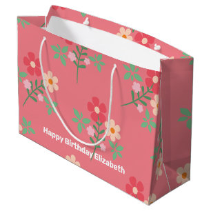 Sacola Para Presentes Grande Padrão Retroativo do Buquê de margarida rosa doce