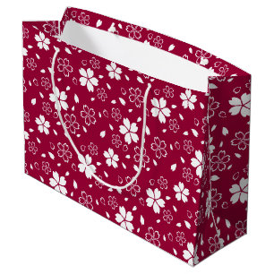 Sacola Para Presentes Grande Padrão Sakura Vermelho
