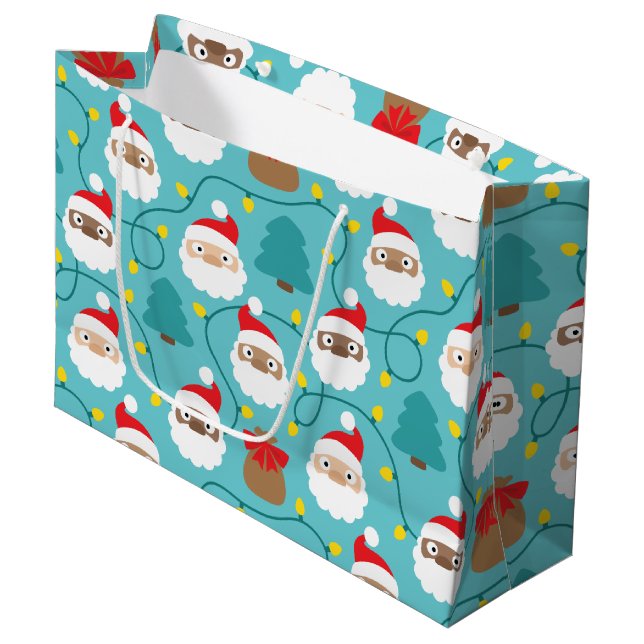 Sacola Para Presentes Grande Padrão Santa Clauses (Frente inclinada)