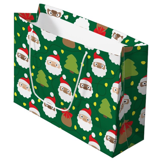 Sacola Para Presentes Grande Padrão Santa Clauses (Frente inclinada)
