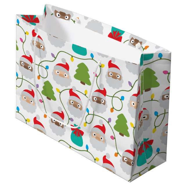 Sacola Para Presentes Grande Padrão Santa Clauses (Frente inclinada)