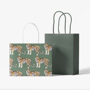 Sacola Para Presentes Grande Padrão Selvagem de Tigres Tropicais Modernos