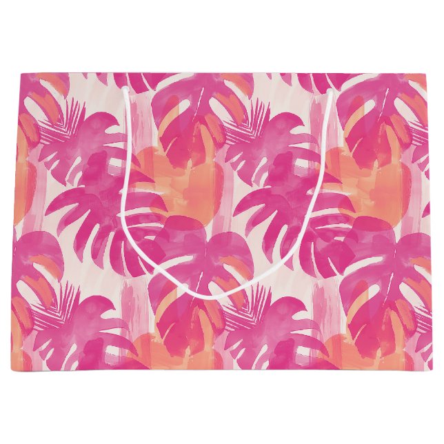 Sacola Para Presentes Grande Padrão simples de abstrato com folhas de monstera, (Frente)