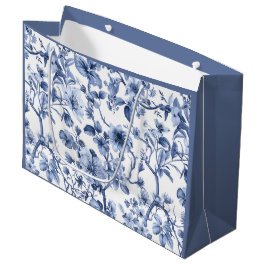Sacola Para Presentes Grande Padrão Toile Floral Vintage Azul