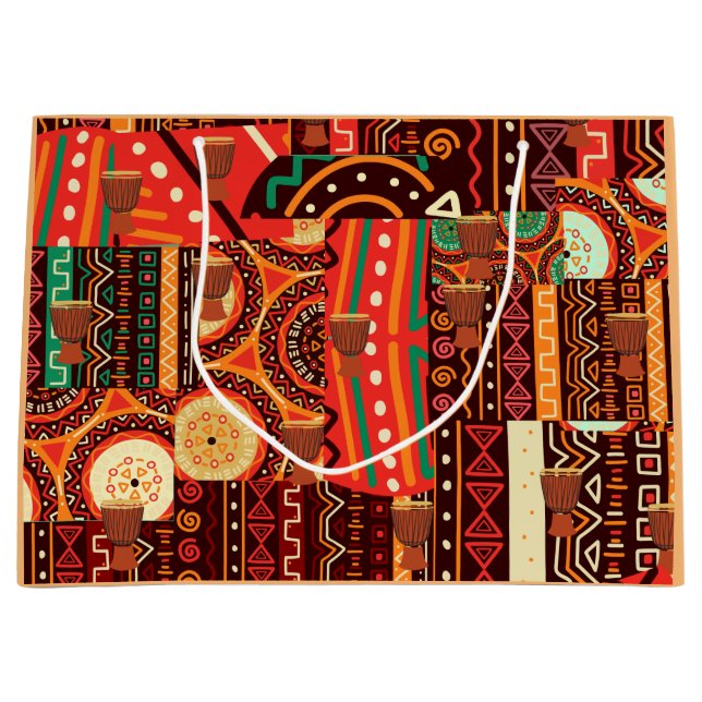 Sacola Para Presentes Grande Padrão tribal afrocêntrico do Kente (Frente)