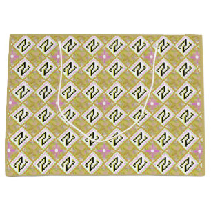 Sacola Para Presentes Grande Padrão Tribal Geométrico Moderno Oliva e Magenta