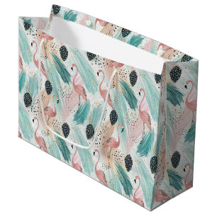 Sacola Para Presentes Grande Padrão Tropical Watercolor Flamingo