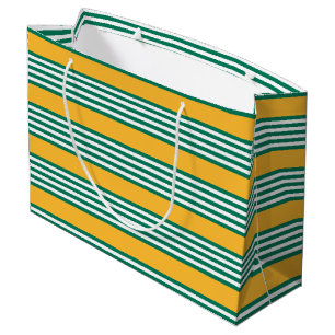 Sacola Para Presentes Grande Padrão verde e branco de cinco faixas com amarelo