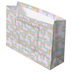 Sacola Para Presentes Grande Padrão verificado rosa/azul-verde/Dourado/branco