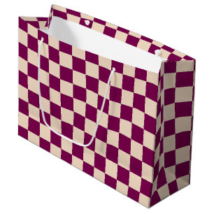 Sacola Para Presentes Grande Padrão xadrez marrom e bege
