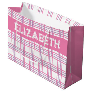 Sacola Para Presentes Grande Padrão Xadrez Moderno Rosa Roxo Préppy