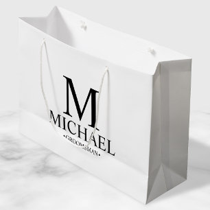 Sacola Para Presentes Grande Padrinho de casamento Personalizado Branco e Preto