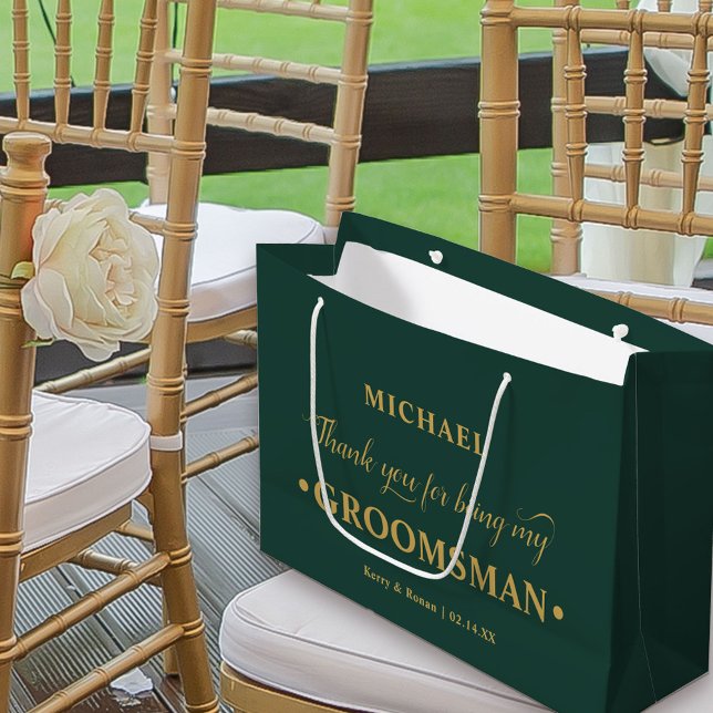 Sacola Para Presentes Grande Padrinho de casamento Personalizado Emerald Green  (Emerald Green Wedding Thank You Gift Bag for Groomsman)