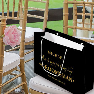 Sacola Para Presentes Grande Padrinho de casamento personalizado preto e Dourad