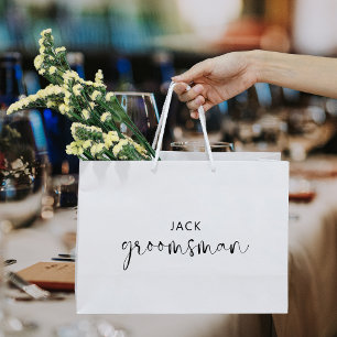 Sacola Para Presentes Grande Padrinho de casamento preto e branco minimalista