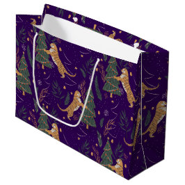 Sacola Para Presentes Grande Padrões de árvores de Natal e tigres fundo persona