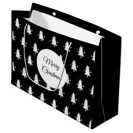 Sacola Para Presentes Grande Padrões de Árvores de Natal Merry Black Gift Bag