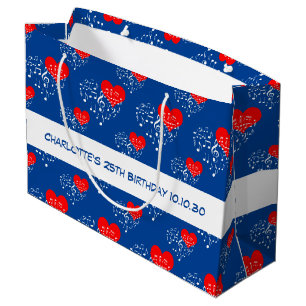 Sacola Para Presentes Grande Padrões de Coração Cantante. Corações Vermelhos, N