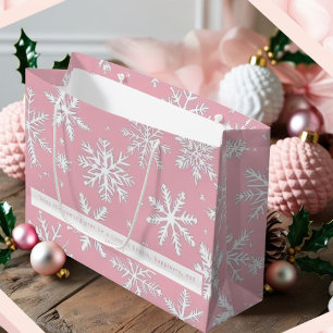 Sacola Para Presentes Grande Padrões de flocos de neve brancos e cor-de-rosa el