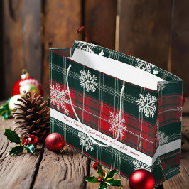 Sacola Para Presentes Grande Padrões de xadrez de flocos de neve vermelhos e ve